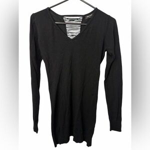 Enzoria Black Distressed Studded Back Long Sleeve Knit Top